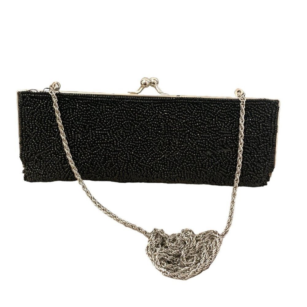 VINTAGE LA REGALE Convertible Beaded Clutch Shoulder Bag Black EUC